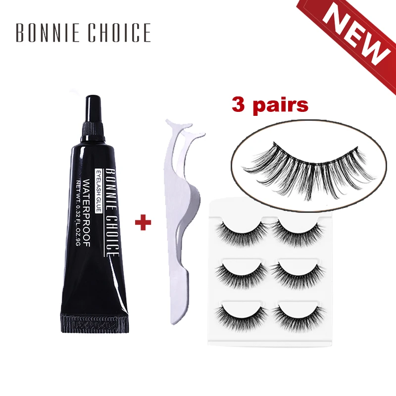 

BONNIE CHOICE Eyelash Glue Kit 1PC false eyelashes Glue with Tweezer Tool 3Pairs mink eyelash Handmake Eyelash Extension Kit