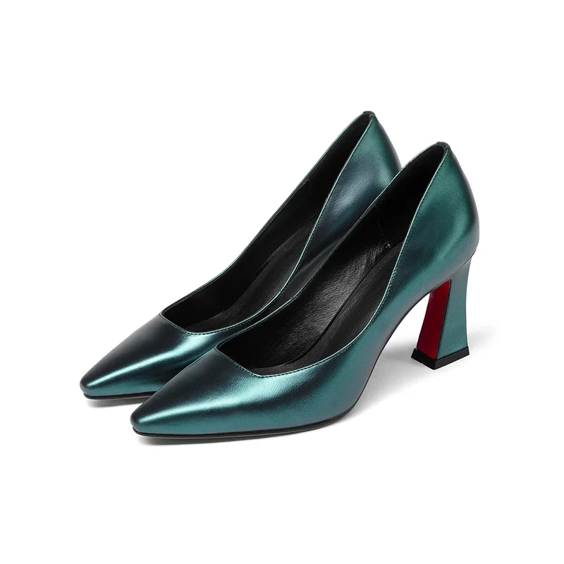 ZVQ/Высококачественная женская обувь из натуральной кожи; женские туфли-лодочки с острым носком ручной работы на высоком каблуке; модные пикантные вечерние туфли - Цвет: cyan