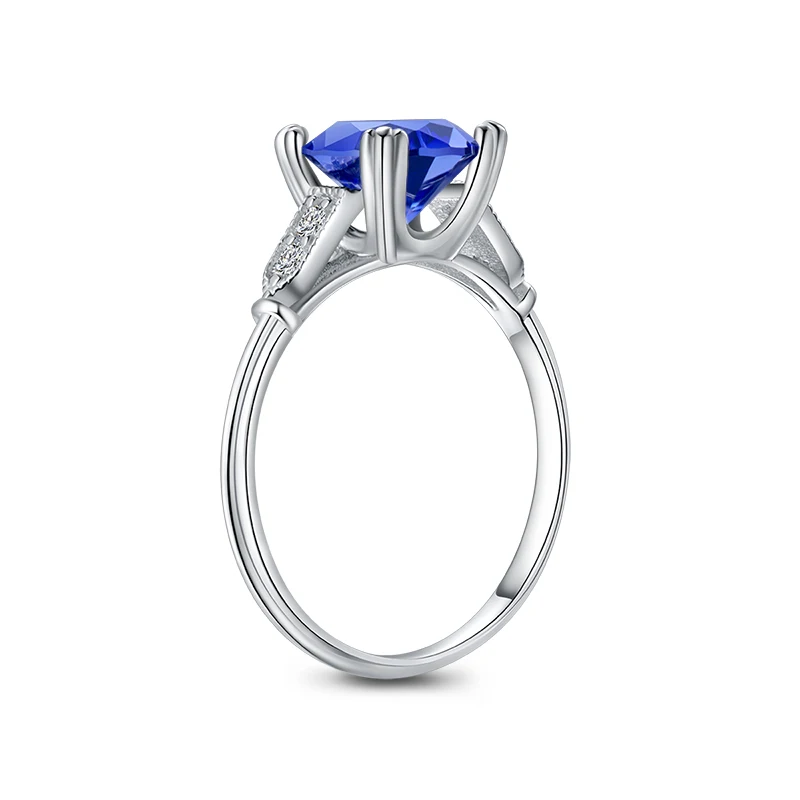 AINOUSHI кольца из стерлингового серебра 925 женские обручальные кольца 2ct круглые синие камни серебряные ювелирные изделия anillo de mujeres anello d'argento