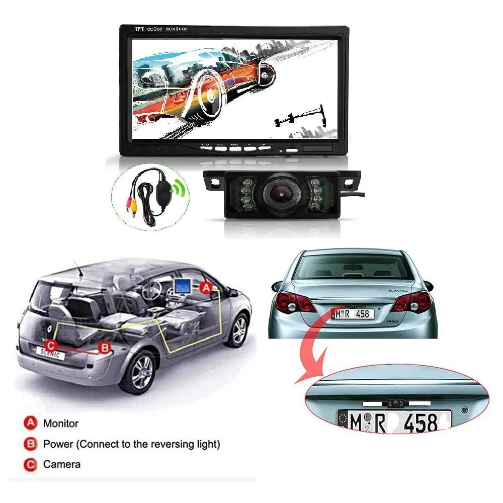 

7" TFT LCD Car Rear View Backup Monitor+Wireless Parking Night Vision Camera Kit dash camera 4k dvr car recorder dashcam dual