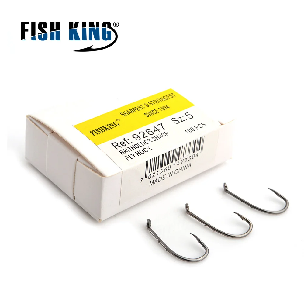 

FISH KING 50pcs/100pcs Baitholder Sharp Fly Hook Fishing Hooks High Carbon Steel Barbed Hook For Jigging Carp Fishing Tackle