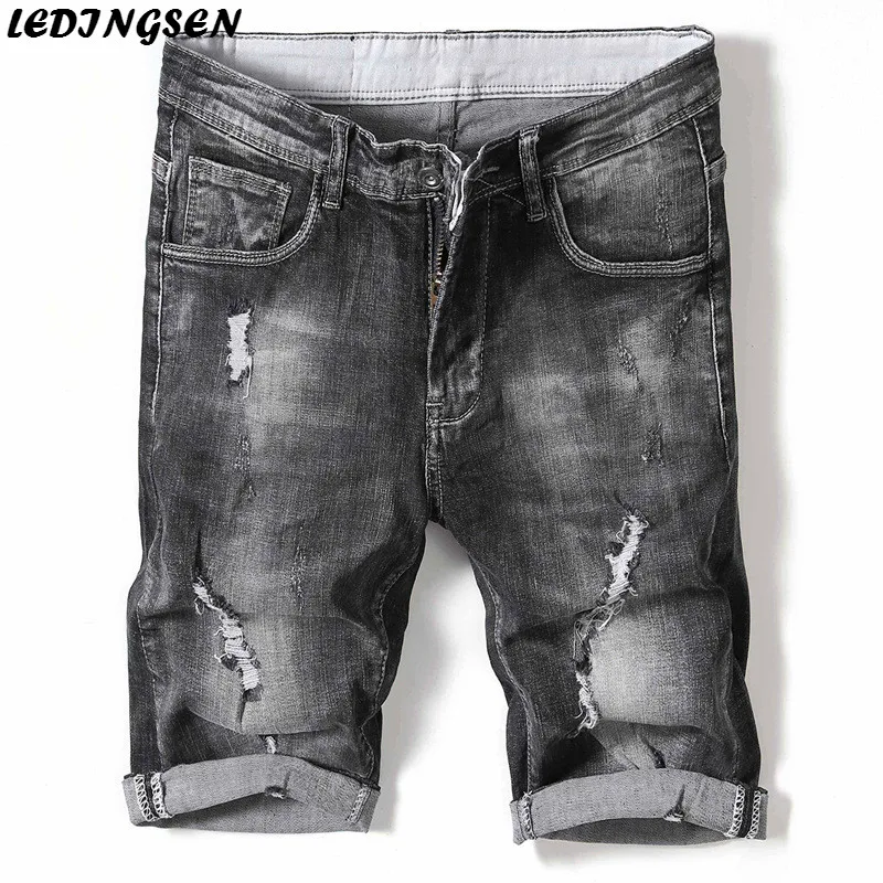 LEDINGSEN рваные черные джинсовые шорты хлопок Skinny Distressed Джинсовые шорты Повседневное летние шорты Для мужчин плюс Размеры 36 2018 новый Deisign