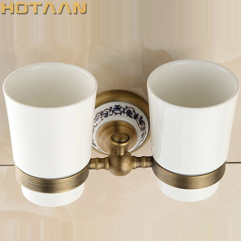 Стильная зубная щетка держатель, чистая медь и керамика, двойная чашка, ванная комната стакан держатель набор для ванной комнаты- YT-11508