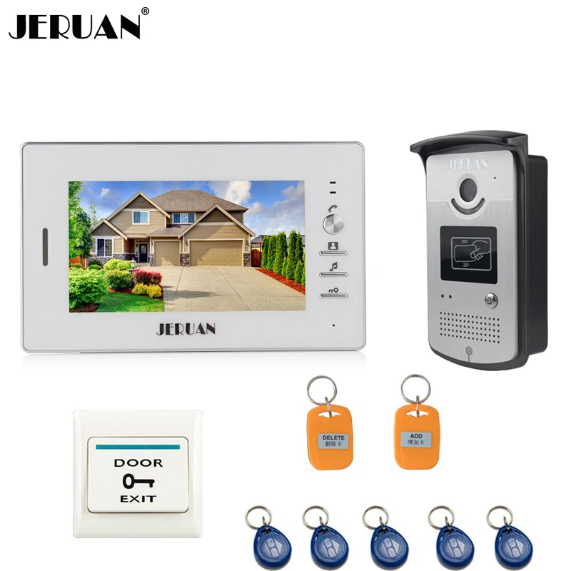 

JERUAN 7 INCH Video Intercom Door Phone System With 1 White Monitor 1 RFID Card Reader HD Doorbell Camera In Stock