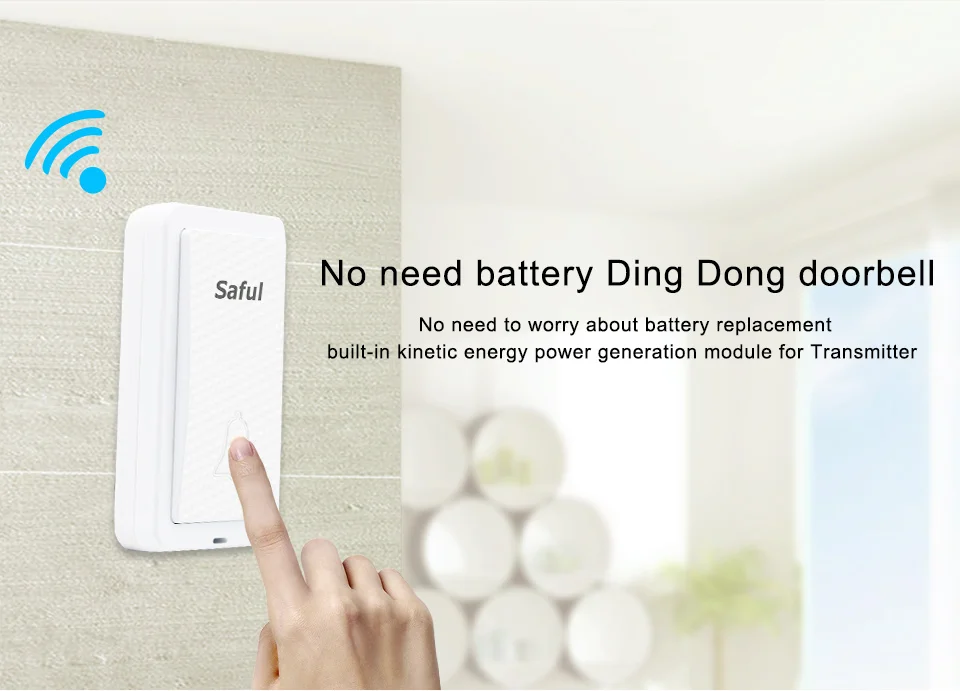 self powered Waterproof Wireless DoorBell night light sensor no battery EU plug smart Door Bell 1 2 button 1 2 Receiver (5)