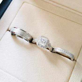 

Real 925 Sterling Silver Couple Wedding Ring Set for Bridal Women and men Finger Gift Africa Fashion Jewelry R5282S