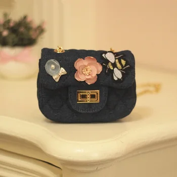 

Denim Jeans floral princess women's mini handbags children small shoulder cross-body bags female bolsos bolsas feminina for girl