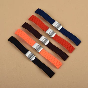 16 18 20 22 24mm Black Orange Brown Red Blue Strap Silicone Rubber Waterproof Watch Band For Rolex Omega IWC Tag Heuer Tissot men silicone rubber wrist watch strap band waterproof with deployment clasp red orange blue coffee