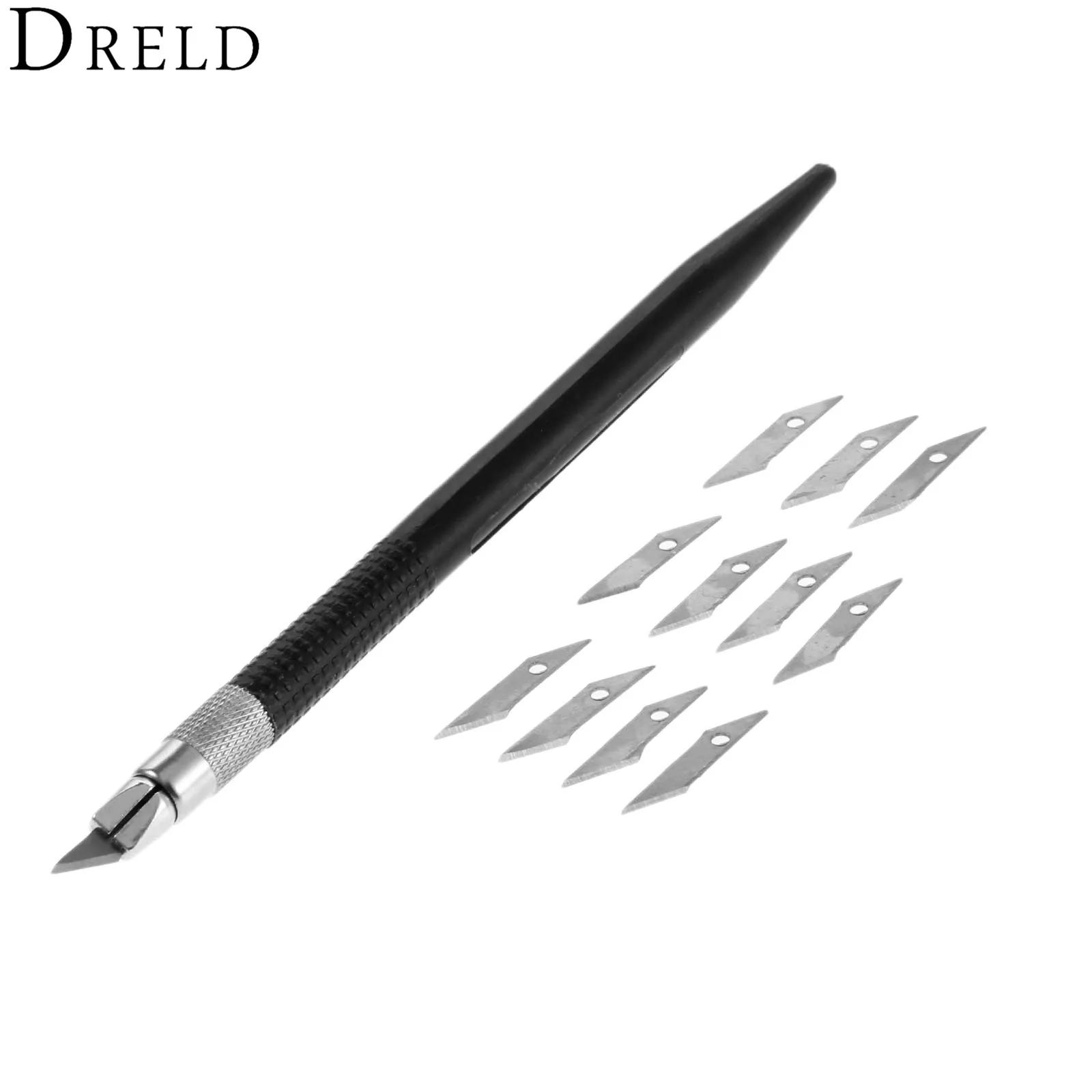 

DRELD 12 Pcs Blades Hobby Knife Cutter Leather DIY Tools Crafts Scalpel Graver For PCB Repair Mulit Pen Film Wood Carving Handle