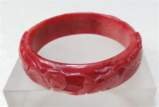 

Hot selling>@@ NEW VINTAGE HAND-CARVED PHOENIX CHINESE RED JADEITE BANGLE JADE BRACELET 64MM NEW -Bride jewelry free shipping