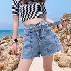 Женские джинсовые шорты Лето 2019 новая Корейская версия полосы пропускания свободные дикие широкие ноги женские горячие шорты