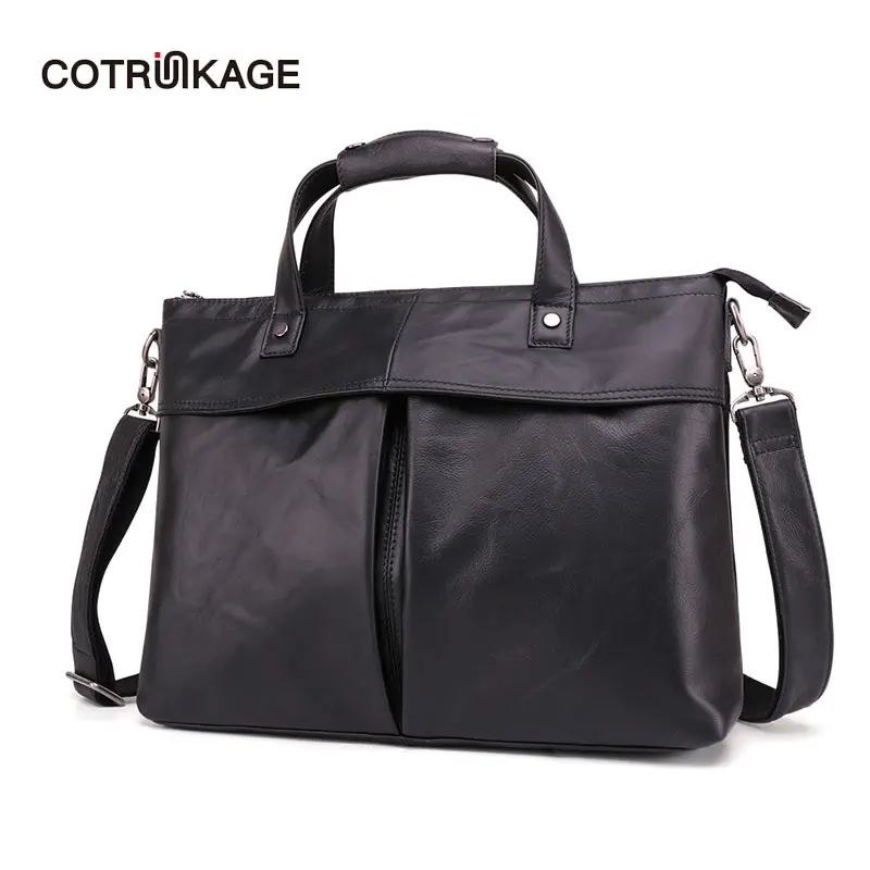 

COTRUNKAGE Casual Messenger Bags Men Laptop Handbag Genuine Leather Man Bag Shoulder Bag Vintage Crossbody Bags for Men
