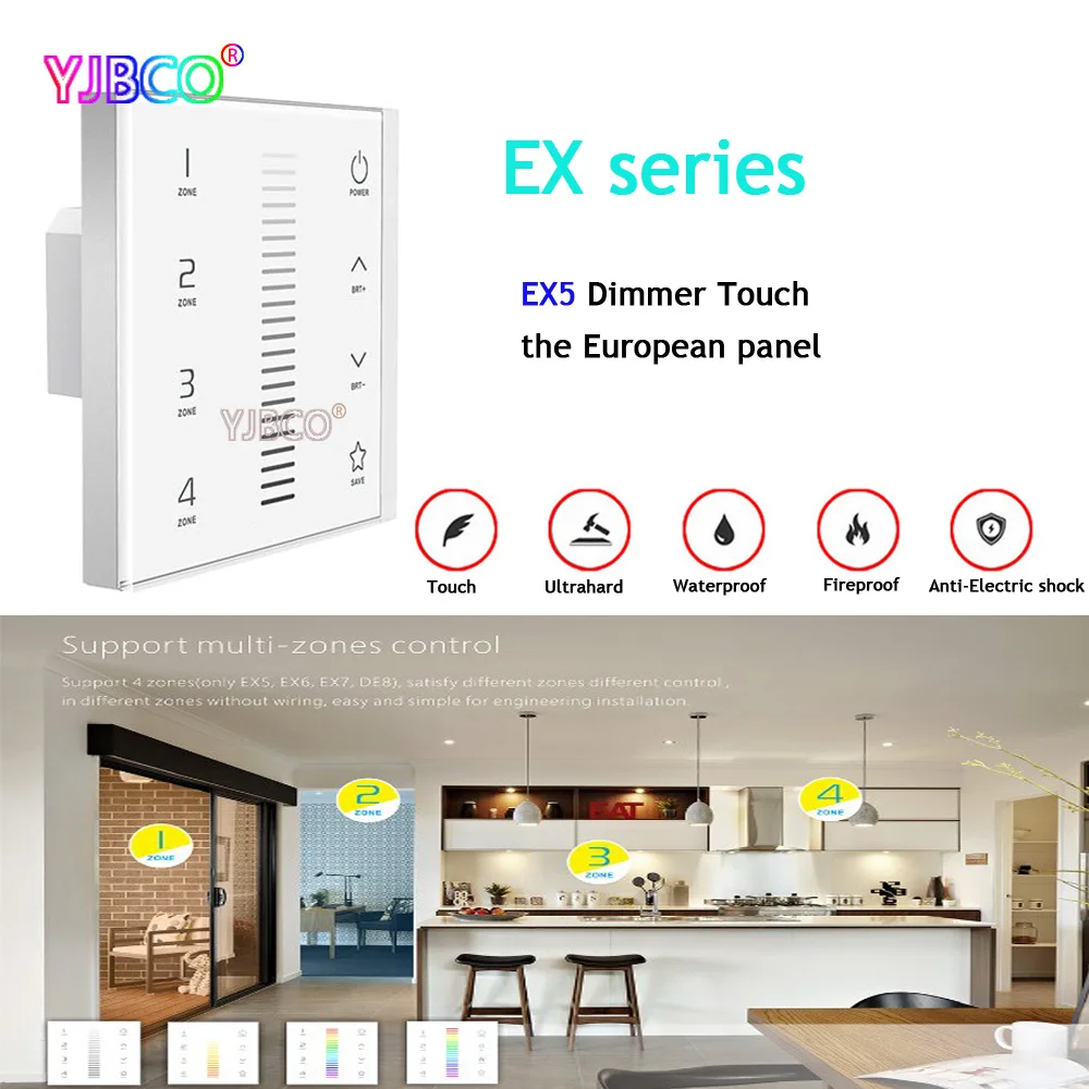

EX5 Wall Mount Dimmer controller Dimming European-style touch panel;AC100-240V input;2.4G RF DMX512 signal output