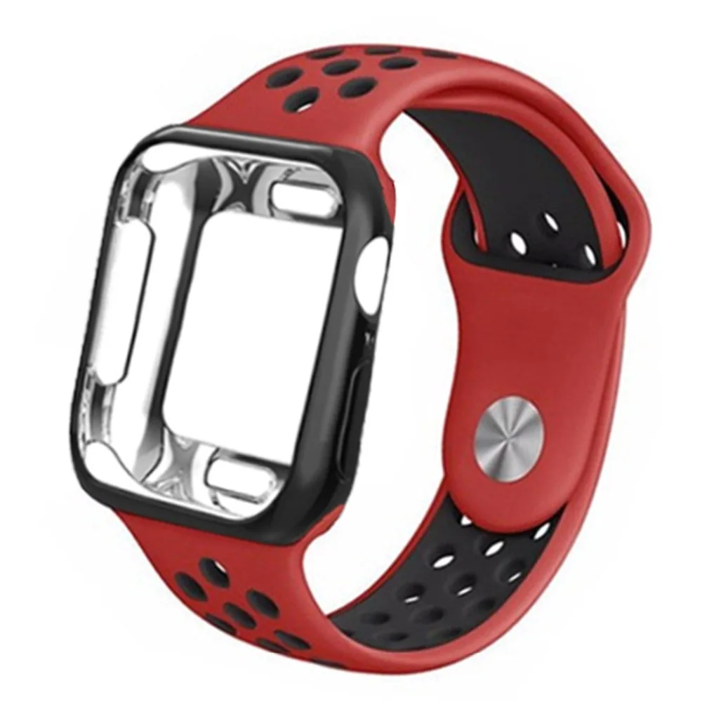 silicone Sport strap For Apple Watch band case 42mm/44mm/38mm/40mm correa iwatch series 4/3/2/1 bracelet belt&protective cover