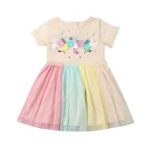 Радужное платье принцессы с цветочным узором для маленьких девочек Детские Вечерние платья с фатиновой юбкой на свадьбу