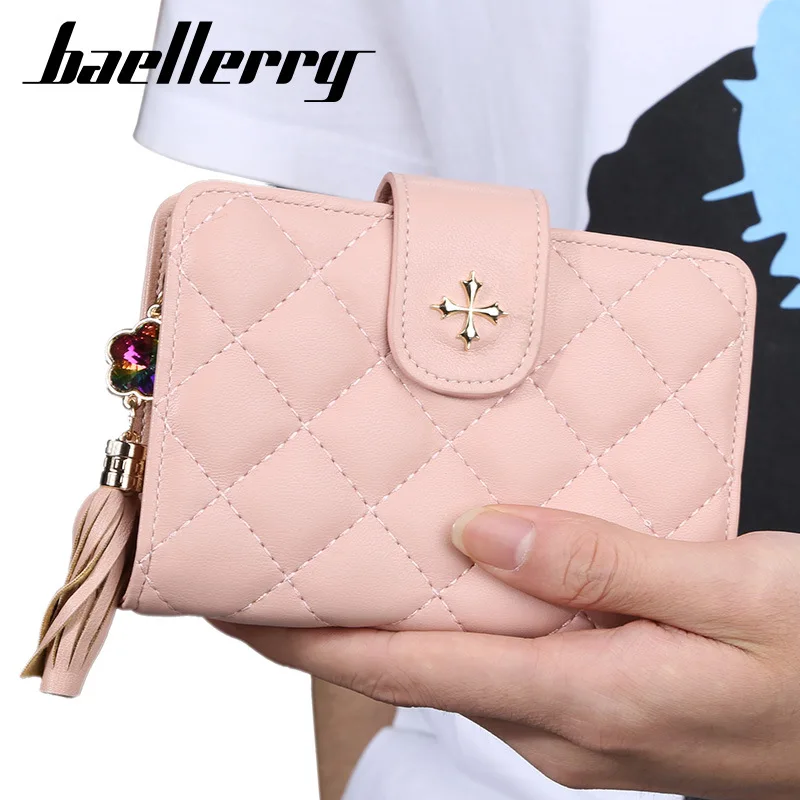 

Casual Small Wallet Women Purse Pu Leather Short Tassel Women Wallets Card Holder Ladies Plaid Wallet porte feuille femme WWS282