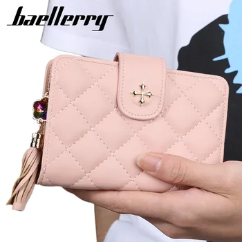 

Casual Small Wallet Women Purse Pu Leather Short Tassel Women Wallets Card Holder Ladies Plaid Wallet porte feuille femme WWS282