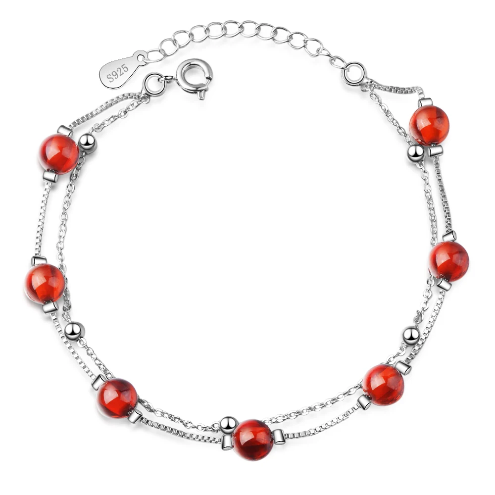 

Everoyal Female Fashion 925 Sterling Silver Bracelets For Women Jewelry Cute Red Crystal Ball Bracelet Lady Valentine's Day Gift