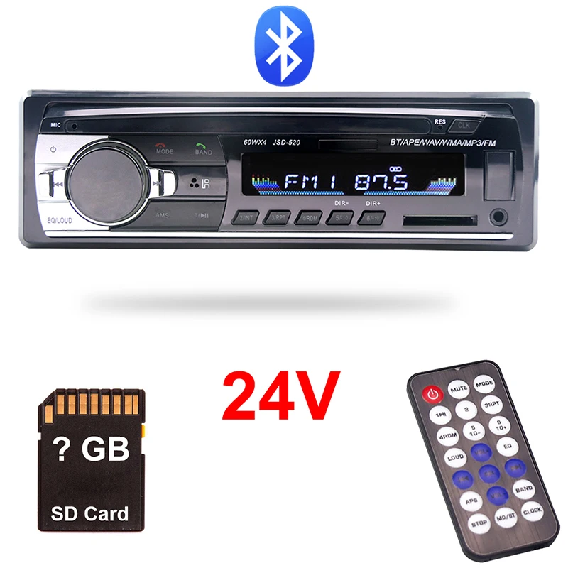 24 V грузовик радио автомобилей автобусов 1 Din Bluetooth MP3 плеер в машине Estereo пост Para