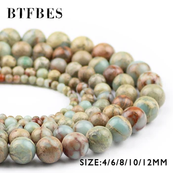 

BTFBES Natural Serpentine Stone Beads Round Ore Loose Beads 4 6 8 10 12mm Ball for DIY Making Jewelry Bracelet Necklace Earrings