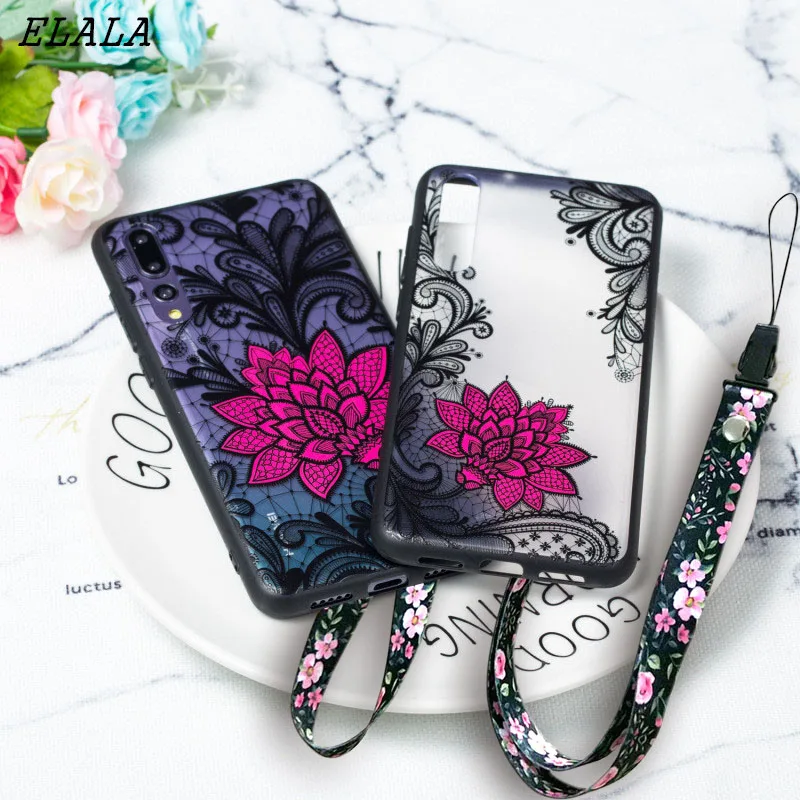 Силиконовый чехол для Huawei P20 Pro Lite с 3D рельефным кружевным розовым цветком мягкий