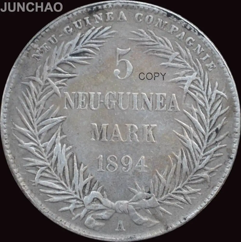 Немецкие монеты 5 NEU. GUINEA MARK 1894 копия серебряной монеты