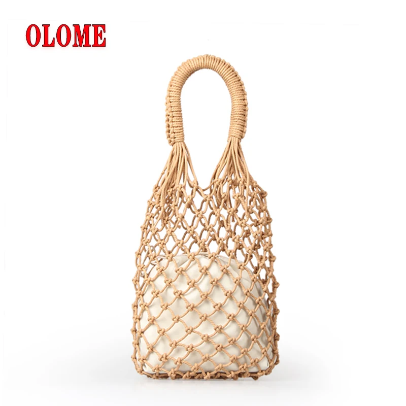 

INS Chic Summer Beach Bags Cotton Hollow Out Basket Composite Bag Leisure Straw Bag for Girls Women Handbags Mesh Rope Net Bags