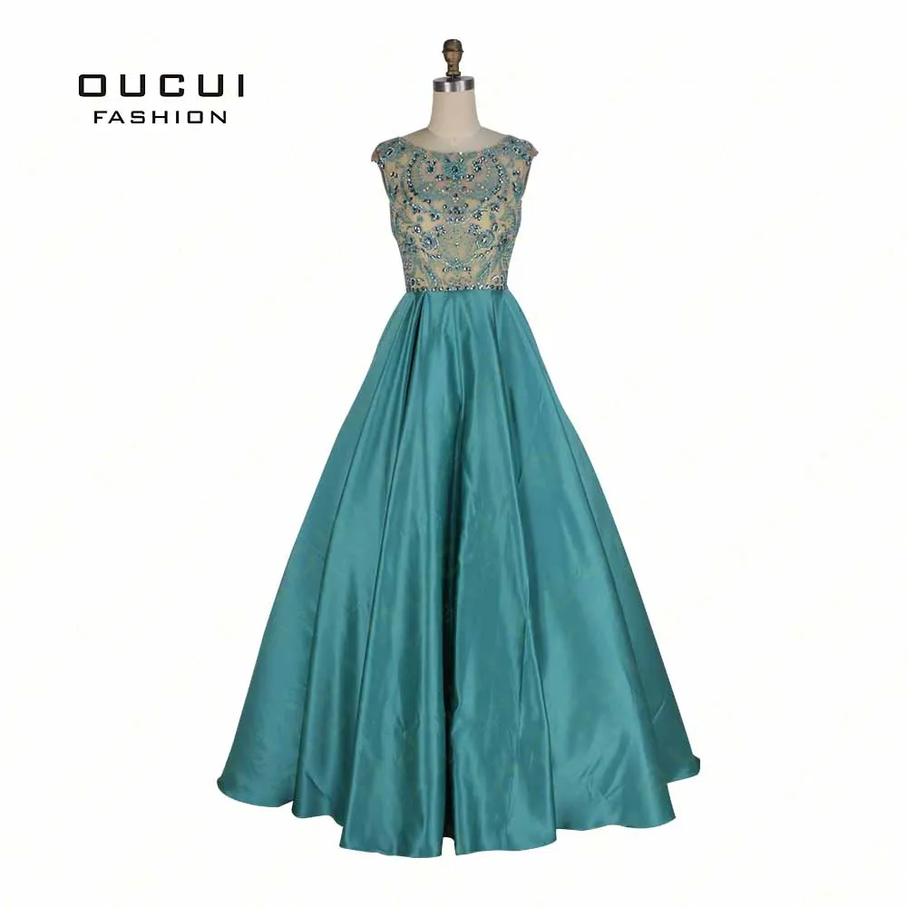 Настоящая фотография, женское платье для выпускного вечера, украшенное кристаллами, с рукавами-крылышками, официальное длинное вечернее платье, вечерние платья, OL102445D - Цвет: Green