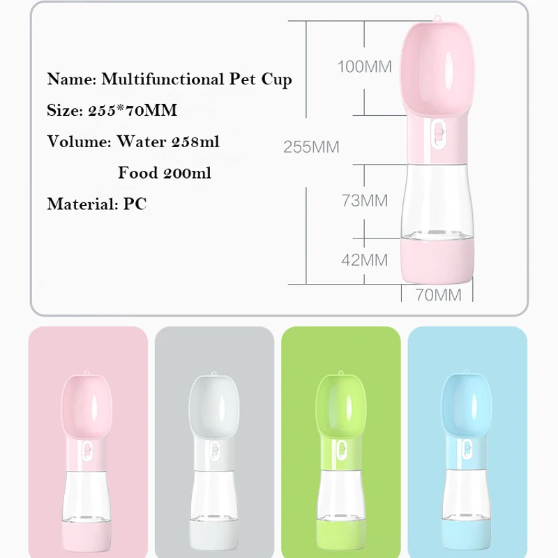 На открытом воздухе пластиковая бутылка для воды Портативный еда для кошек и собак воды Dual-Применение чашки комплект чашек с защитой от