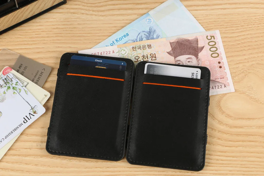 Мини нейтральный магический двойной кожаный бумажник держатель карты Кошелек держатель кредитной карты бумажник# C