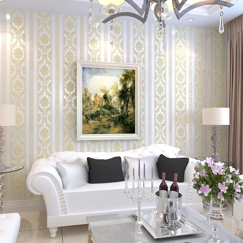 

fashion luxury bedroom pressure wallpaper 3d non-woven wallpaper European vertical stripes living room background environmental