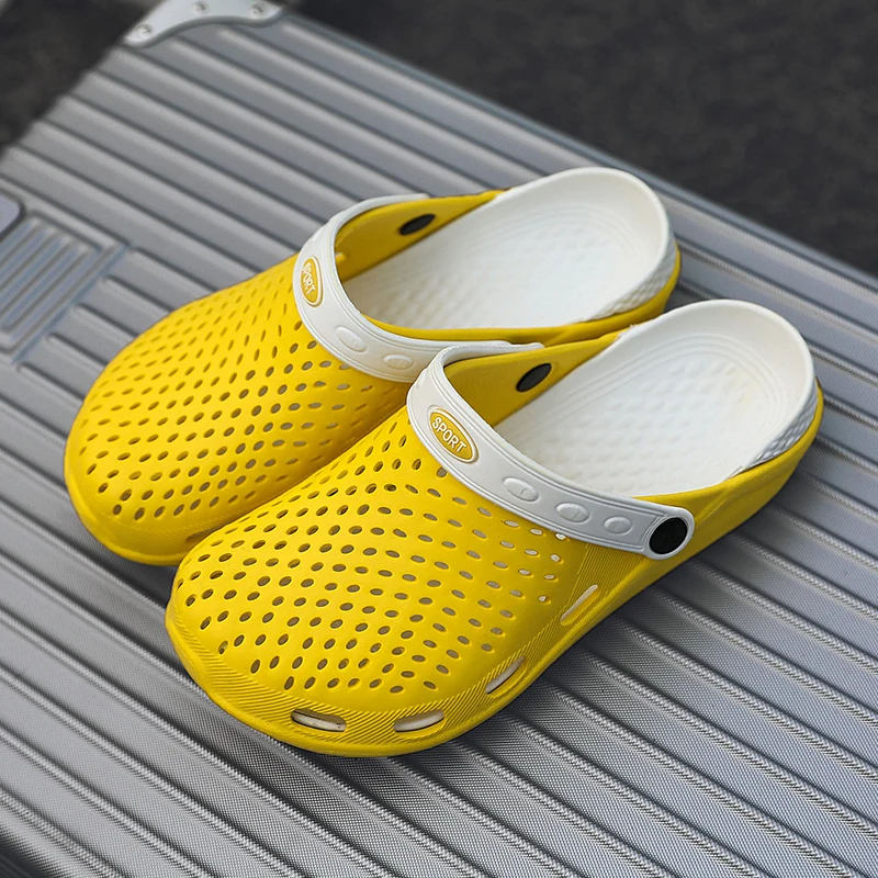 

Ifrich Hot Sale Sandals For Men Yellow Gray Man Slip On Garden Shoe Cheap Beach Slippers Men Super Light Eva Breathable Sandals