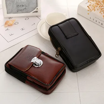 

Waist Packs Men's Simple Retro Versatile Casual PU Double-deck Cellphone Belt Bag Geometric Waist Packs Chest Phone Pouch
