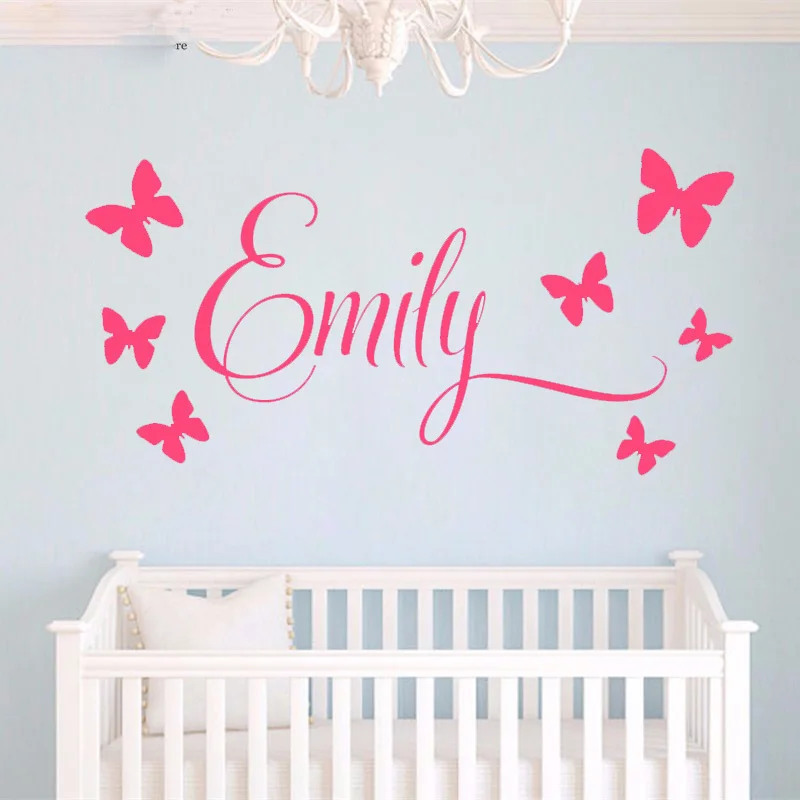 D197 Baby Girls Wall Sticker Personalised 7 Butterflies custom Child