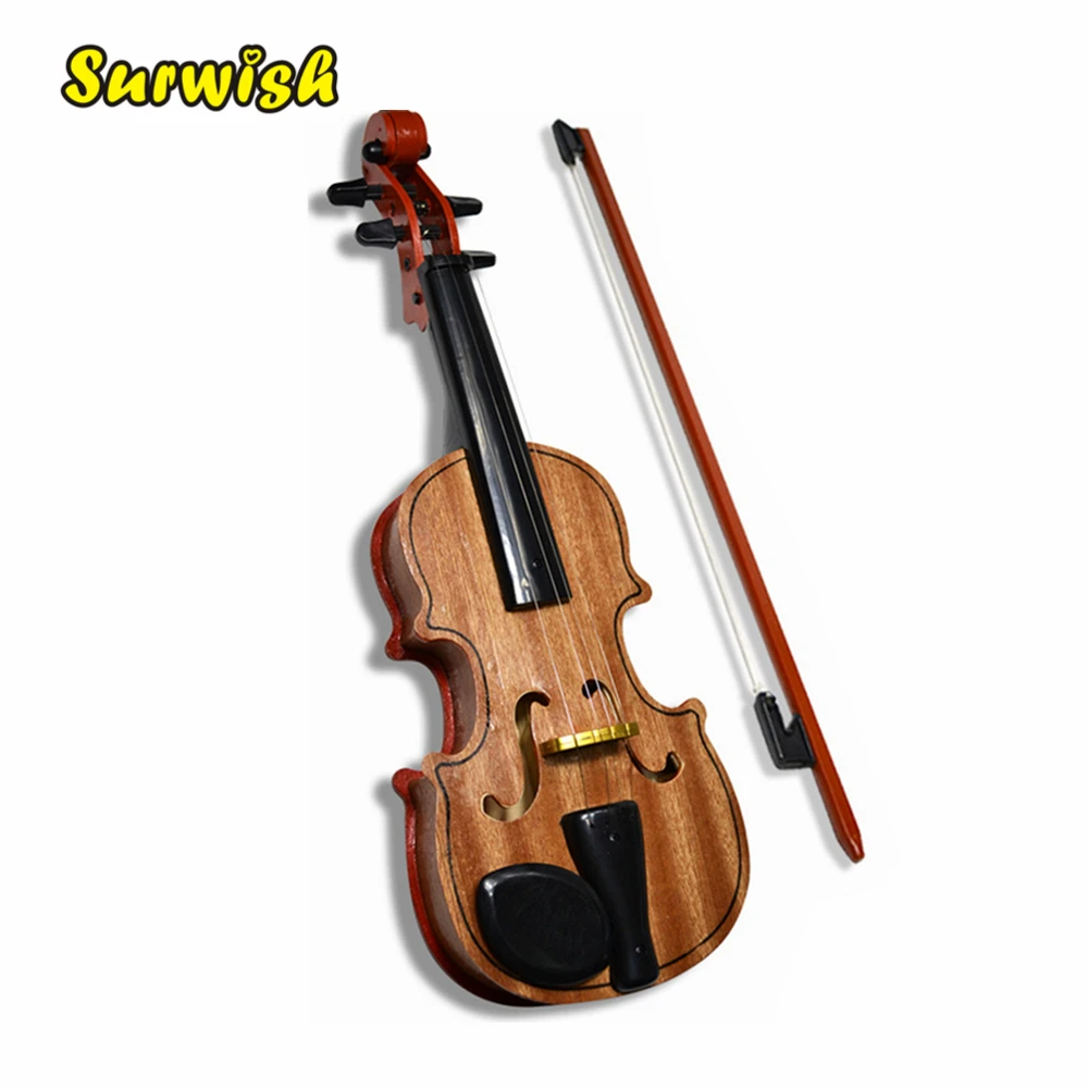 

Emulational Wooden Adjustable Strings Violin Kids Educational Simulation Musical Instrument with Base Bow - Dark Brown