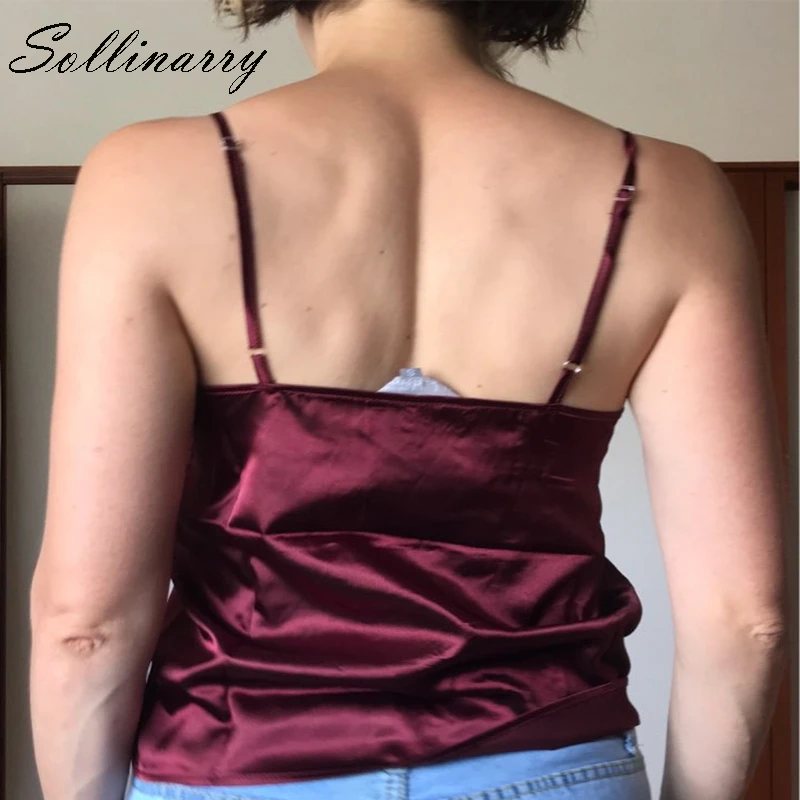 Sollinarry винно красный v образный вырез сексуальная майка для женщин 2019 Винтажный
