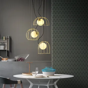

Nordic Designer Art Bird Cage Pendant Light Creative Gold Cage Dining Living Room Light Kitchen Led Hanging Lights Fixtures