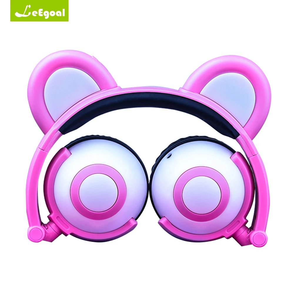 Leegoal Bear Ear Headphones LED Headphone Bear Earphone Foldable
