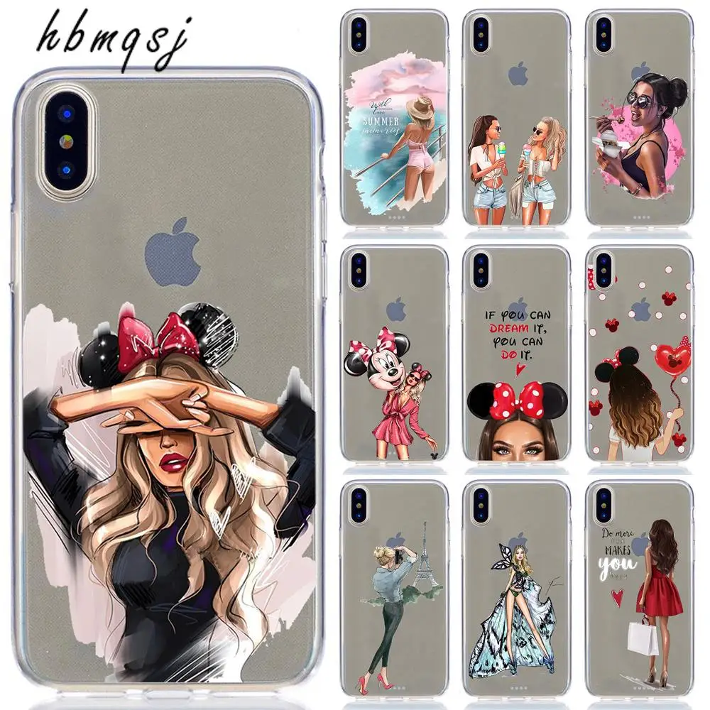 

Fashion Queen Classy Paris Girl Summer Travel Mom Baby Soft Silicone Candy Case Coque For iPhone 6 5S 8 8Plus X XS Max 7 7Plus