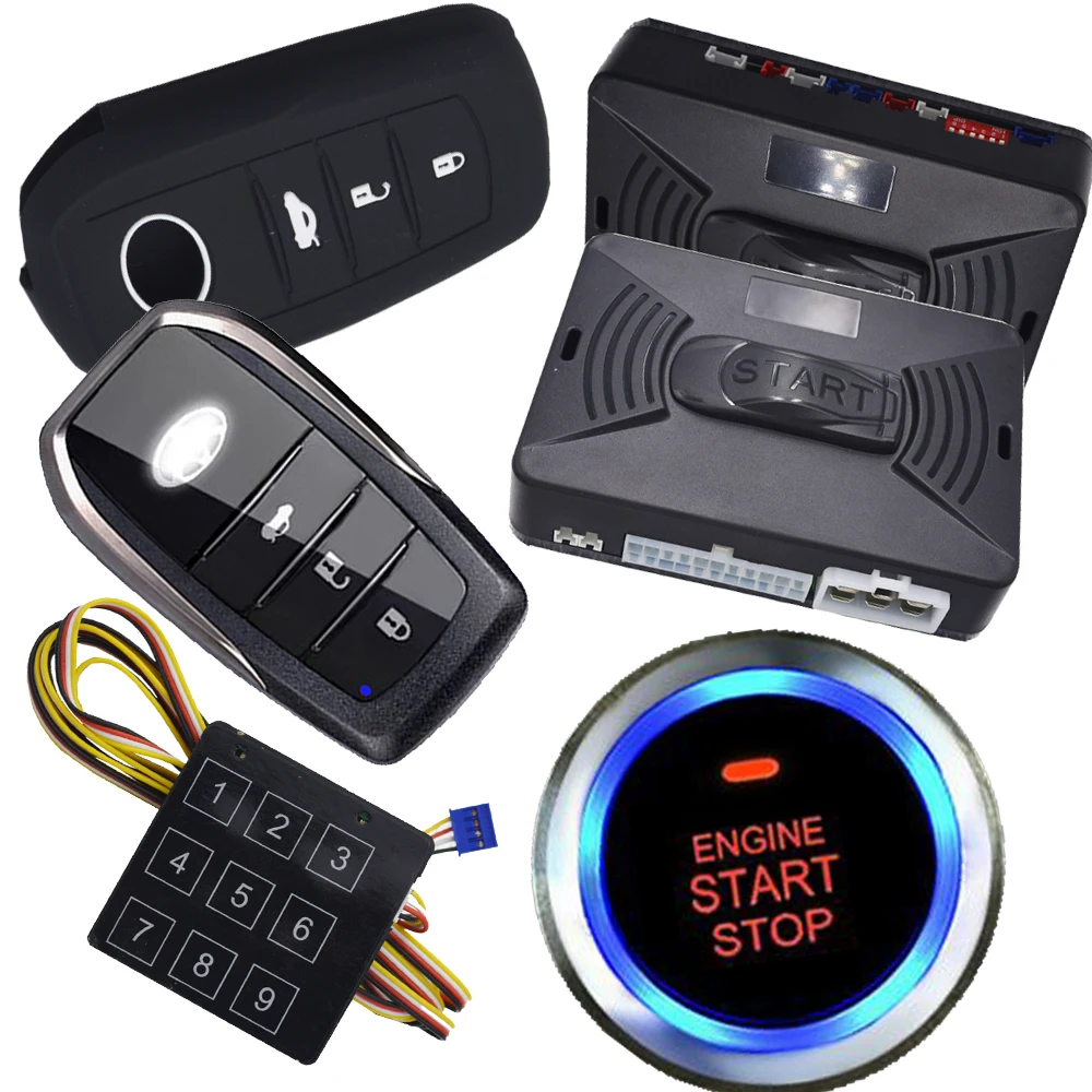 pke smart key ignition start stop button car security alarm system
