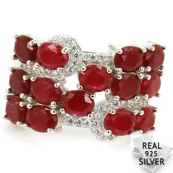 

5.9g Real 925 Solid Sterling Silver Real Red Ruby CZ Engagement Rings 23x15mm