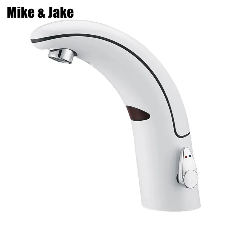 Bathroom White Sensor Faucet Auto Single Cold Basin Faucet