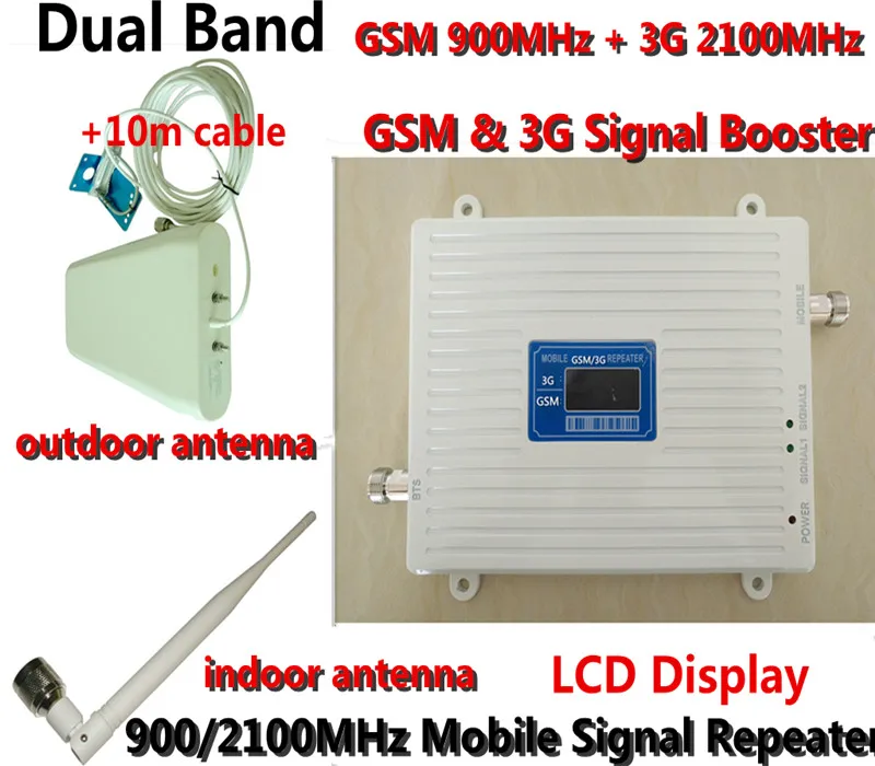 

2017 Newest dual band gsm 3g repeater mobile phone signal booster gsm 900MHz 3g UMTS WCDMA 2100 celular amplifier with antenna