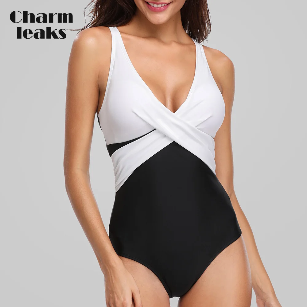 Charmleaks Women One Piece Swimwear Colorblock Swimsuit Cross Bathing Suit Beachwear Monokini Bikini Charmleaks Women One Piece Swimwear Colorblock Swimsuit Cross Bathing Suit Beachwear Monokini Bikini