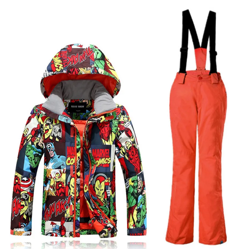 Boys Ski Jacket Pants Windproof Waterproof Outdoor Sport Wear Thicken Thermal Kids Suit Set Skiing Snowboard Winter Coat Trouser