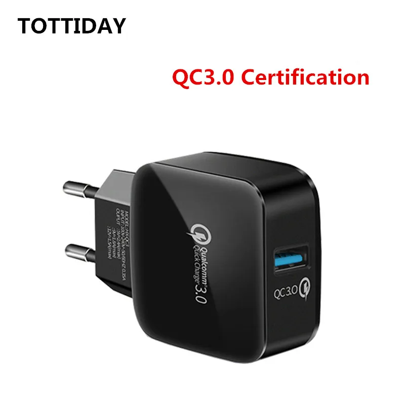 

TOTTIDAY QC 3.0 Fast Charge EU Wall charging head Single Port USB mobile phone Travel charger for iphone samsung mobile phones