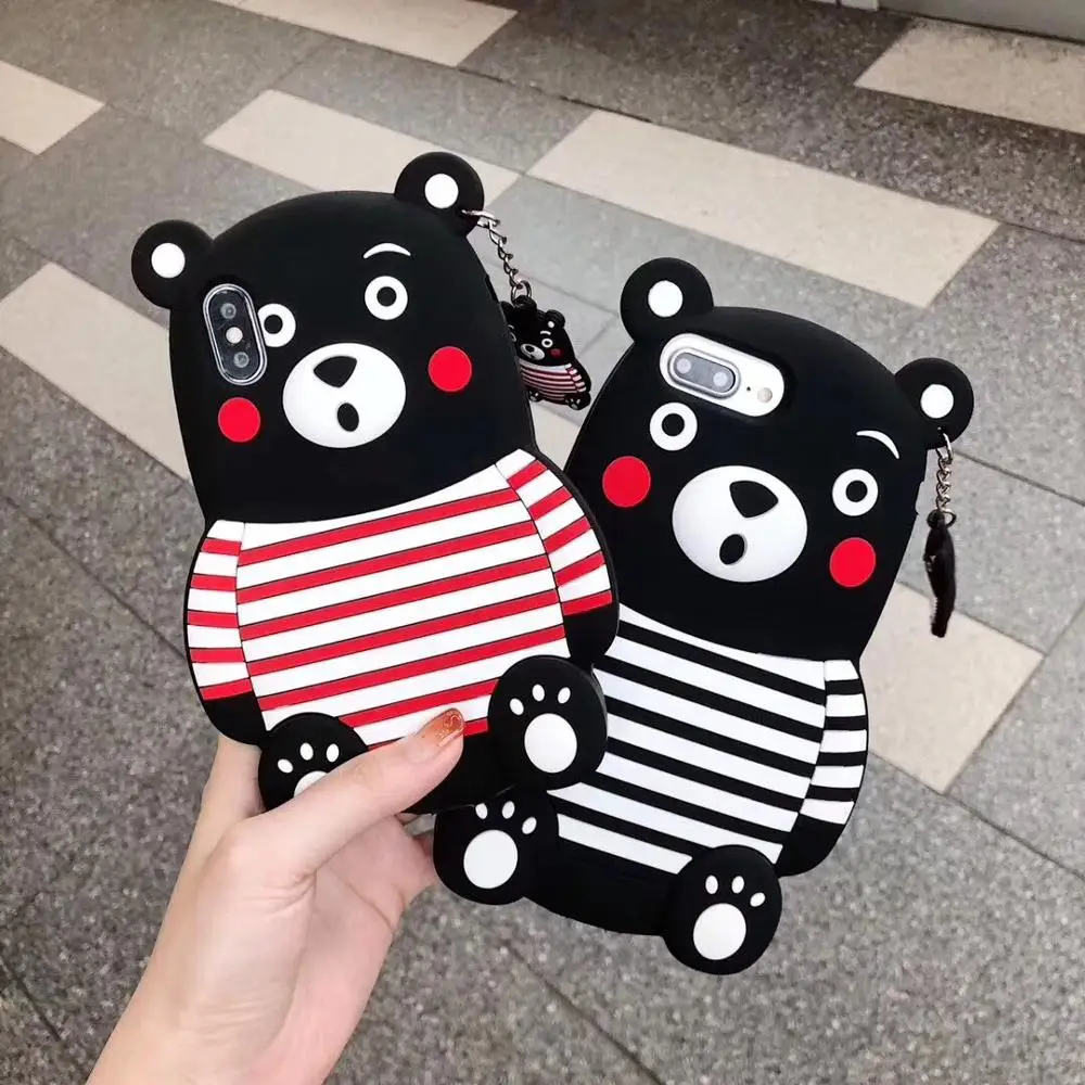 

Japan Cartoon Lovely Kumamon Bear Silicone Phone Case Soft Full Cover Casing For iPhoneX 6s 8 7plus Body Shell Protection