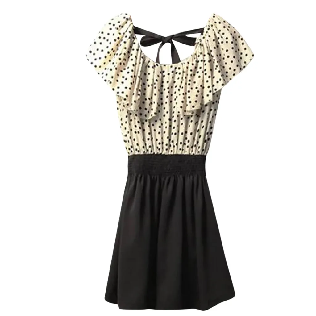 

2019 Spring Summer New Women's Short Sleeve Chiffon Dots Polka Waist Trim Cute Sweet Female Sweet Princess Dress