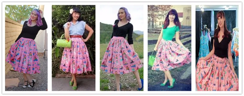 30-Женщины Ретро Винтаж 50 s swing Jenny Skirt in pink neverland принт миди юбки плюс размер 4xl saia rock pinup юбки