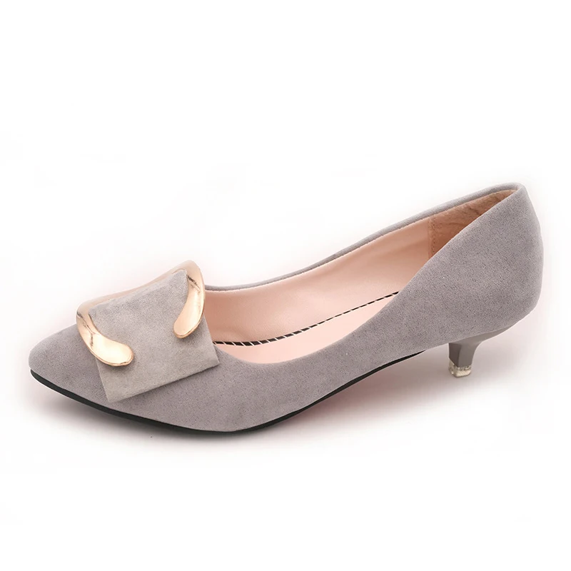Весенние офисные женские модельные туфли из органической кожи; модные туфли-лодочки с острым носком на низком каблуке с пряжкой; Милая женская обувь; zapatos mujer; WSH3193 - Цвет: Серый